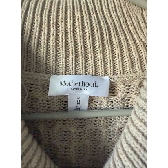 Motherhood Maternity Medium Turtle Neck Tunic Sweater Tan Cable Knit - Picture 2 of 3